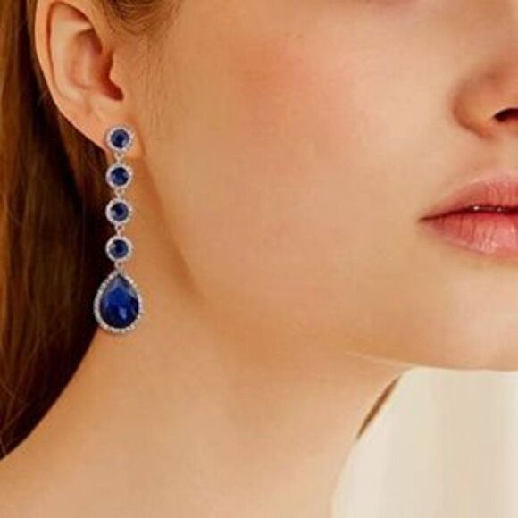 New Elegant Blue Silver Chandelier Earrings - Picture 4 of 5